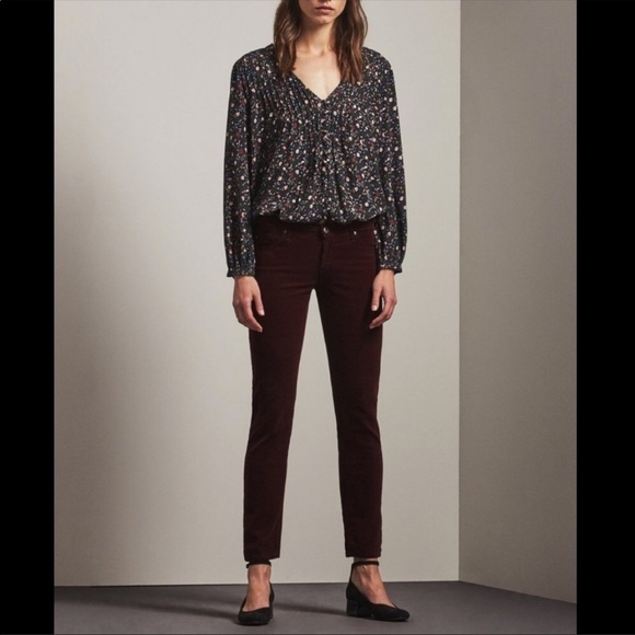 AG ADRIANO GOLDSCHMIED THE PRIMA BURGUNDY CORDUROY MID RISE CIGARETTE PANTS - Picture 2 of 8